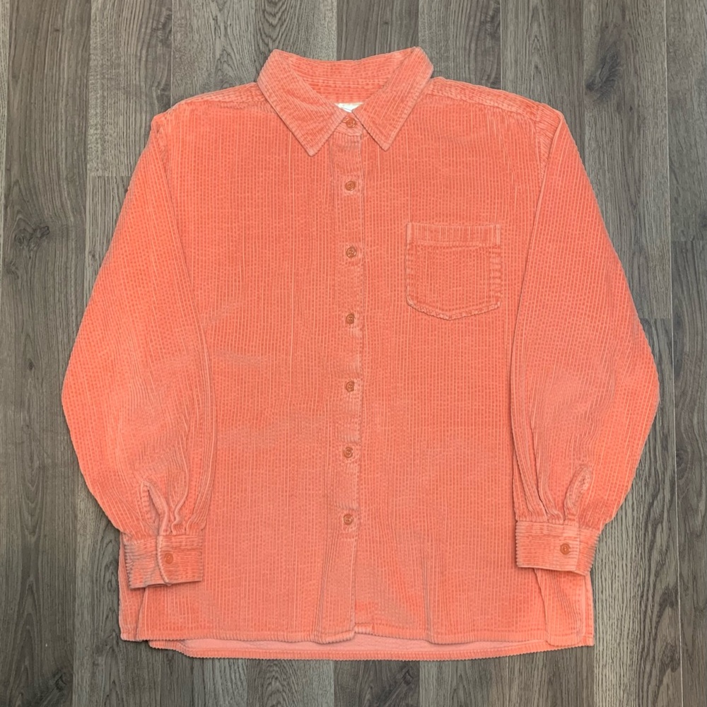 Vintage 1990s Pink Womens Corduroy Button Up Shirt 
Womens Size Large